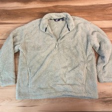 Lands End Womens Fleece Quarter Zip Pullover Large Light Green Size L 14 16