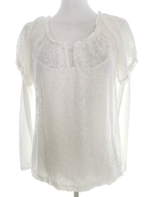 DRANELLA Damen Bluse Gr. 38 Weiß Baumwolle Langer Ärmel Spitzenstickerei