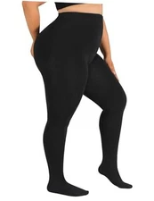  Plus Size Fleece Lined Tights Women, Opaque Winter Warm thermal 5X-6X Black
