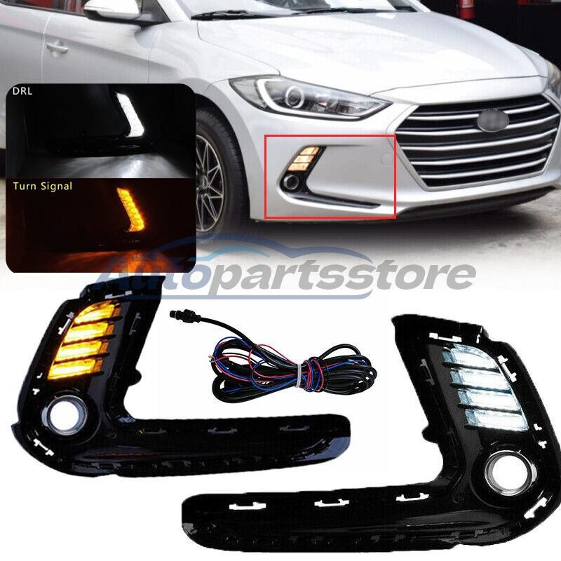 For 2017 2018 Hyundai Elantra LED DRL Turn Signal Daytime Running Fog Light Pair