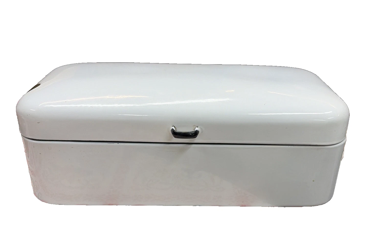Vintage White Porcelain Enamel Metal Bread Box 1940's Hinged Lid Retro Charm