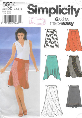 Uncut Simplicity Sewing Pattern 5564 Misses' Skirts in Six Variations Size: 4-10
