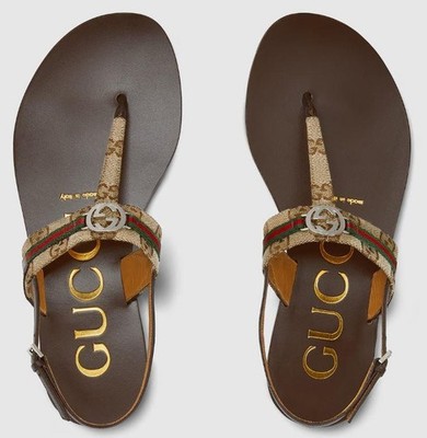 NEW GUCCI LADIES INTERLOCKING G WEB DETAIL SANDAL SHOES 37 W/BOX