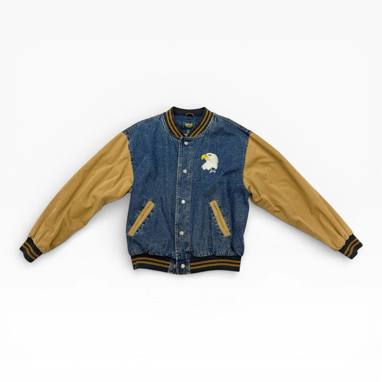 Vintage Bald Eagle Embroidery Dunbrooke Denim Jacket Men’s Size L Blue Brown