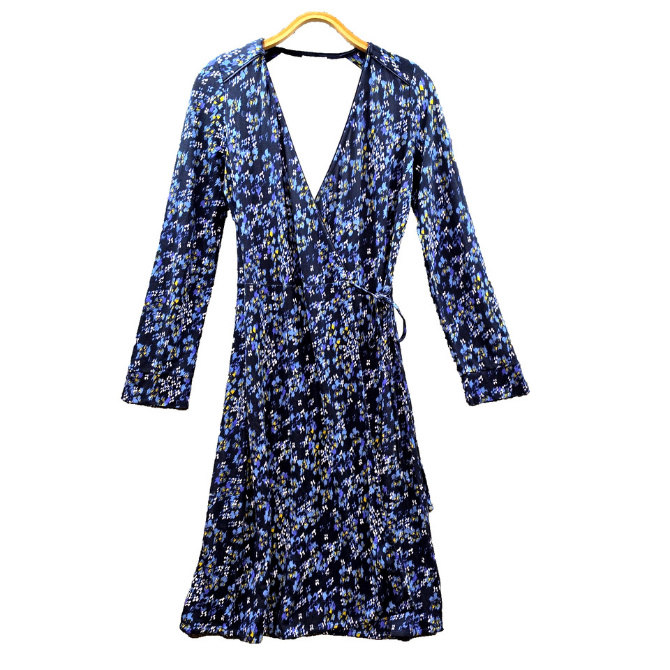 Jigsaw Dress Womens A-line Wrap Size S Blue Stretch Knit Long Sleeve V-Neck