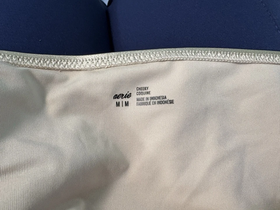 Bikini Aerie Mujer Oro Brillo Lámina Cojo Corbata Corbata Baño Fondo descarado Med Foto 4 de 4