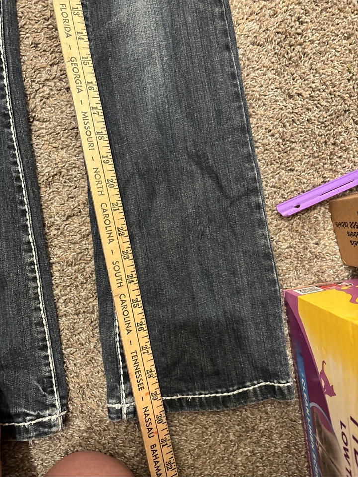 Pantalones de mezclilla LA Idol EE. UU. azules adornados elásticos costuras gruesas para mujer talla 5 Foto 4 de 4