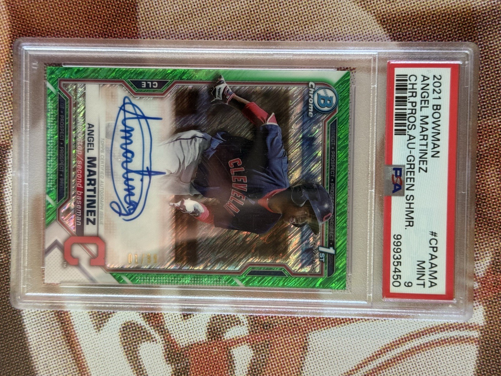 2021 Bowman Chrome Angel Martinez Green Shimmer Refractor AUTO RC /99 1st PSA 9