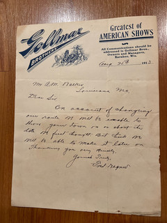 1913 illustrated letterhead Gollimar Bros. Circus