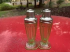 Jeanette Glass Company Green Depression Glass Salt And Pepper   / Adam Pattern