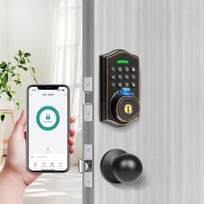 Fingerprint Smart Locks for Front Door with Handle Set,Smart Oil Rubbed 