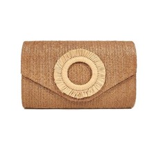 Straw Clutch Purse for Women,Summer Beach Bag,Envelope Evening Clutch Brown