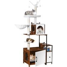 3-in-1 Cat Tree with Litter Box Enclosure, Modern Indoor Cat Tower Condo, 67