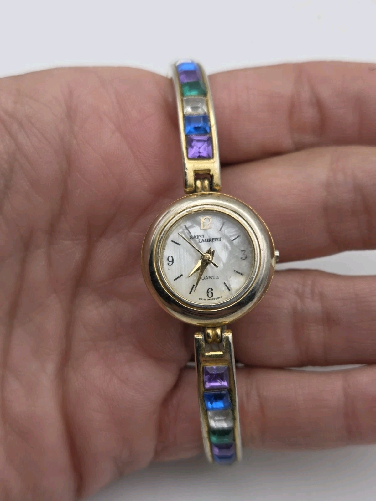 Orologio Vintage SAINT LAURENT Pietre Finte Colorate Donna Tono Oro NON TESTATO