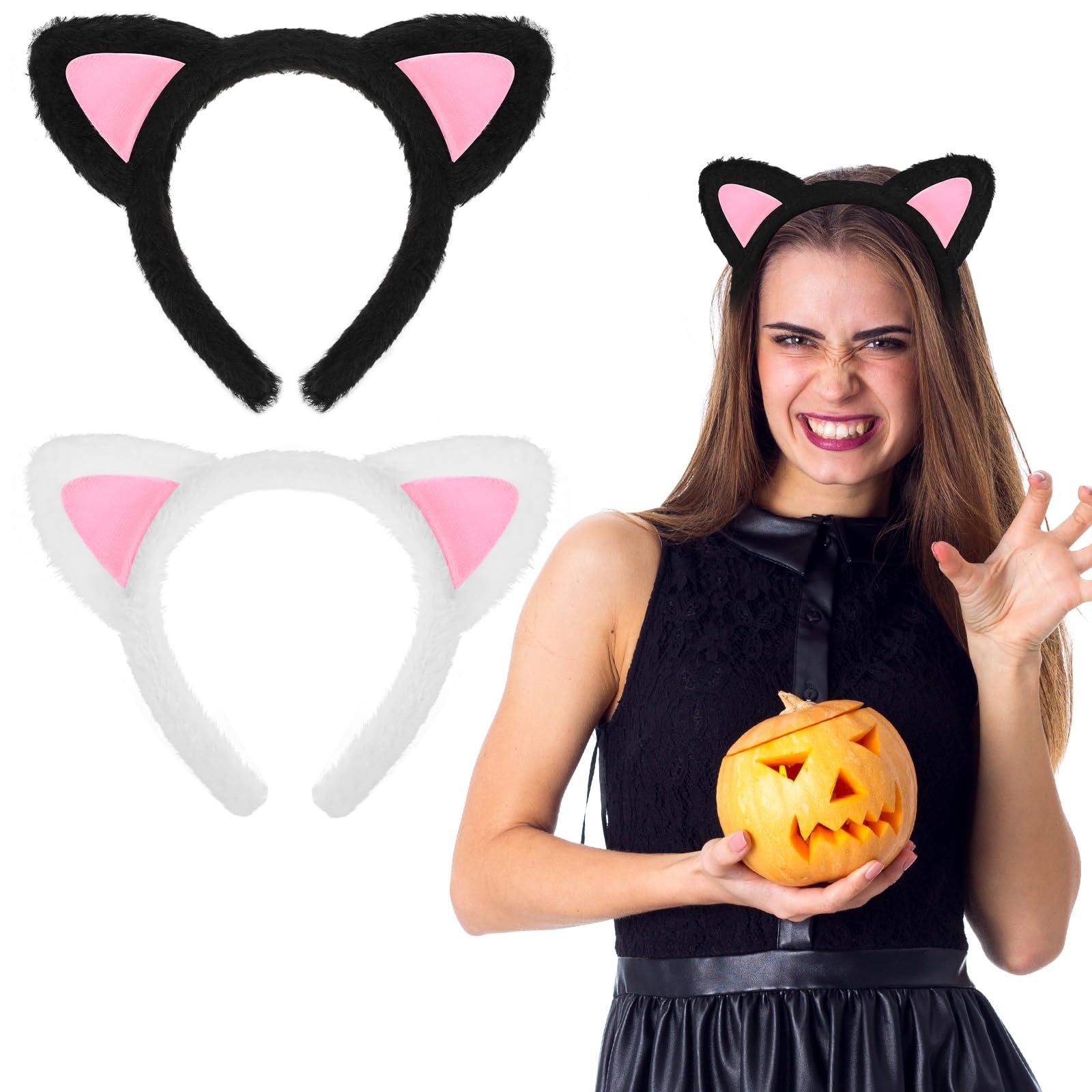 2Pcs Fuzzy Cat Ears Headband Plush Hair Hoops Soft Cat Ear Hairband Cute Makeup