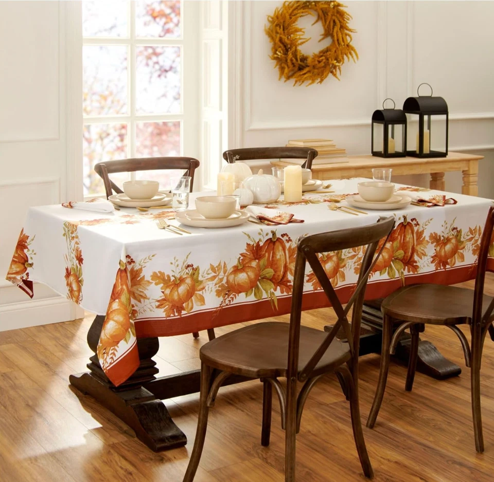 ELRENE HOME AUTUMN PUMPKIN GROVE POLYESTER HARVEST FALL TABLECLOTH 60"x 102" NEW - Image 2 of 4