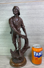 Antique French Spelter Fisherman Figure on Wooden Base &ndash; 33cm -c.1900
