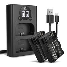 2x Kamera Akku + Dual Ladegerät Set, Ersatz für Canon LP-E6NH Akkuladegerät