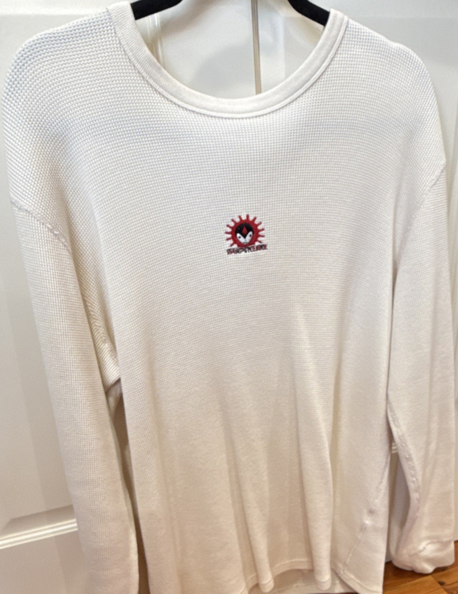 Supreme White Waffle-Knit Cotton Pullover Sweater Crew Neck Logo