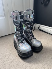 Holographic silver Demonia Shaker 70 size 7 platform boots