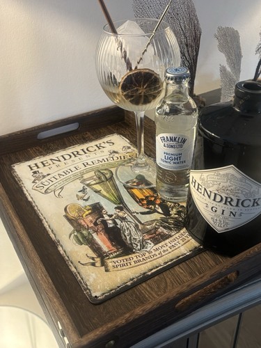 HENDRICKS GIN & TONIC Shabby chic serving tray -wooden &metal for cocktails 2025 - Picture 12 of 16