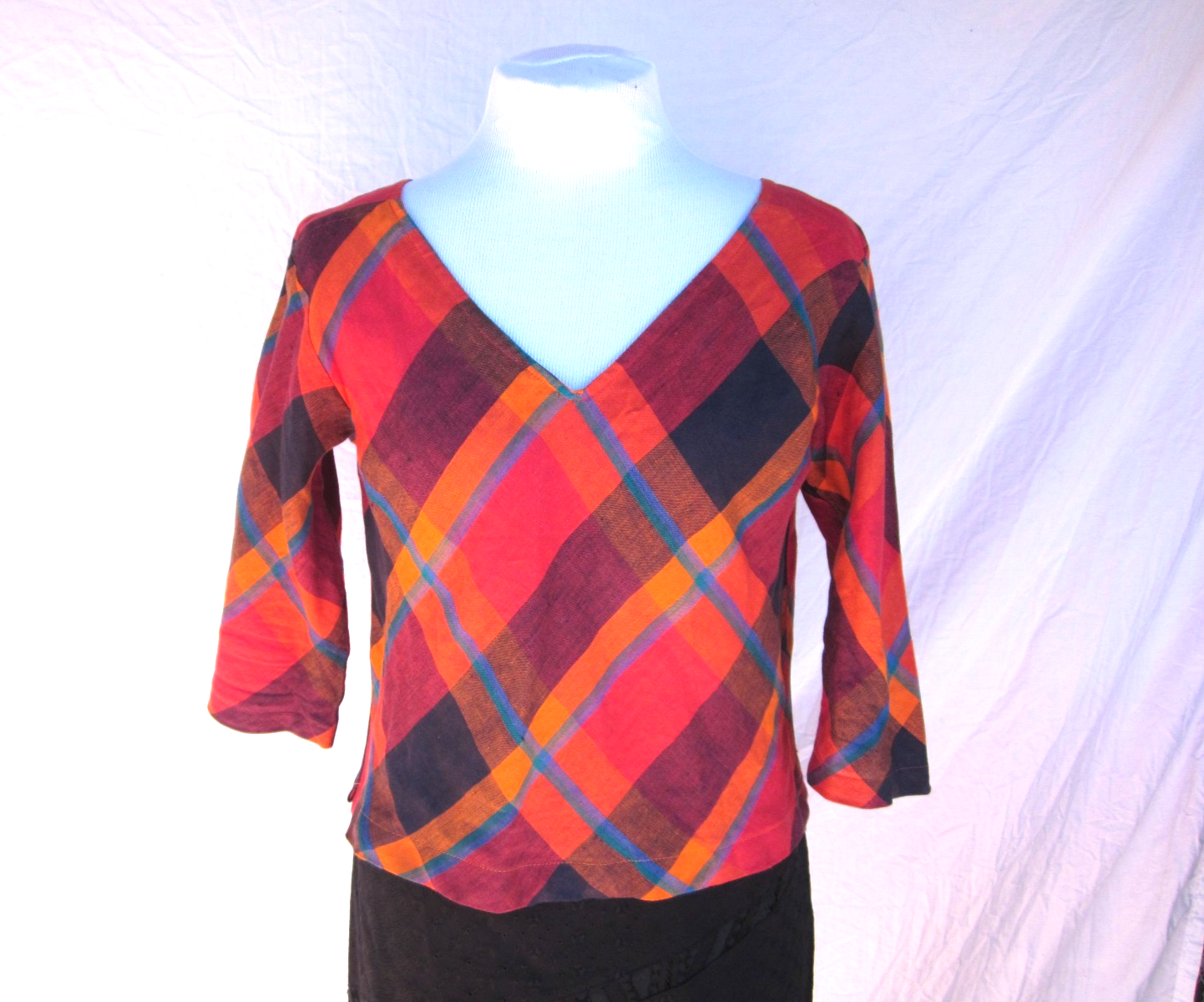Top in lino Yves Saint Laurent Rive Gauche M vintage anni 80 Italia L Real Yves