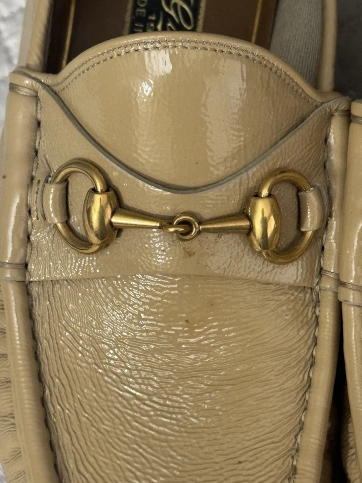 Authentic Gucci Beige Patent Leather Mens Loafer US 7 - Image 4 of 4