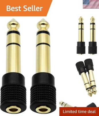 Versatile 6.35mm to 3.5mm Golden Audio Adapters - Fits Headphones & More, 2 Pack