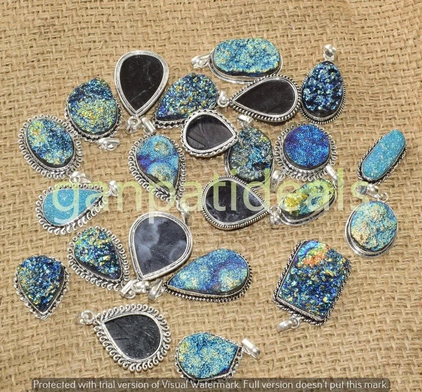 Кулон из титана друзовых драгоценных камней 5 шт. оптовые лоты ювелирные изделия с серебряным покрытием 925 пробы - Изображение 2 из 4