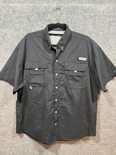 Columbia, Columbia PFG Mens Large Fishing Shirt Gray Short Sleeve Vented Button Down Outdo