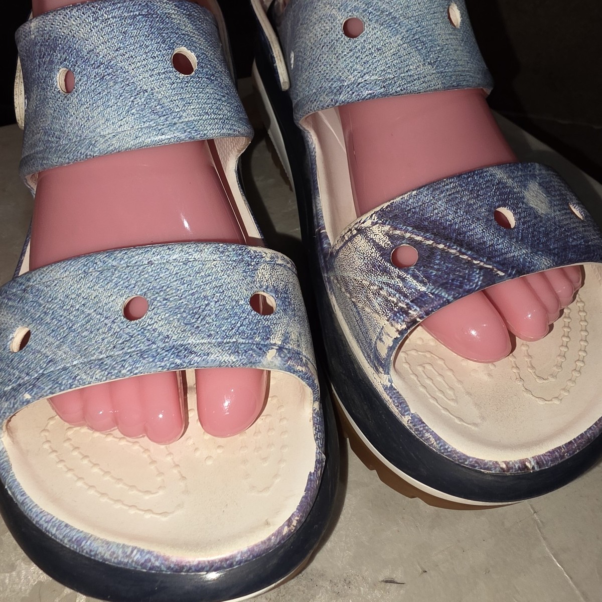 CROCS MEGA CRUSH Sz 11 Denim Print Y2K Chunky Anime Artsy  display picture 1