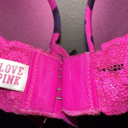 Pink By Victoria's Secret 34D Push Up Demi Underwire Lace Bra Pink Leopard VS J - Picture 8 of 12