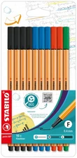 Fineliner point 88 - Pack of 10 - Office Colors - 4 x Black, 3 x Blue, 2 x Re...