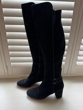 L.K. Bennett Women's Courtney Black Suede Over The Knee Boots Size 41 Block Heel