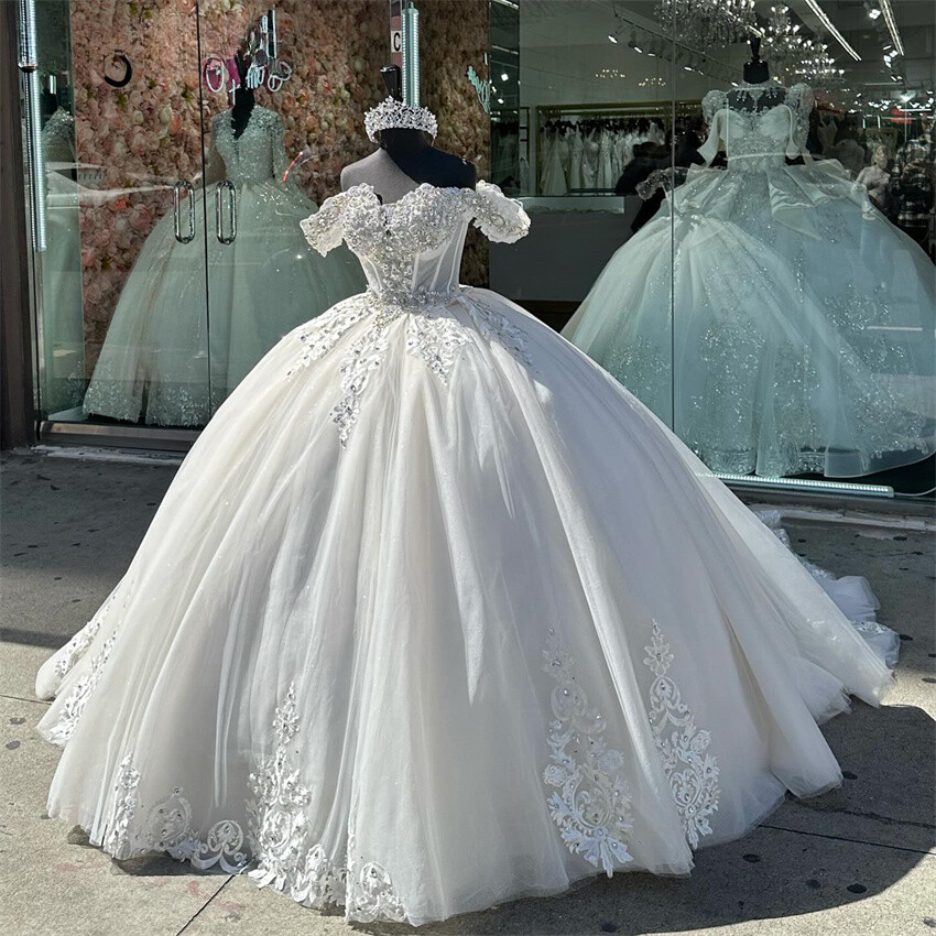 crystal beaded white dress Luxury Pearl Beaded Mermaid Wedding Dress