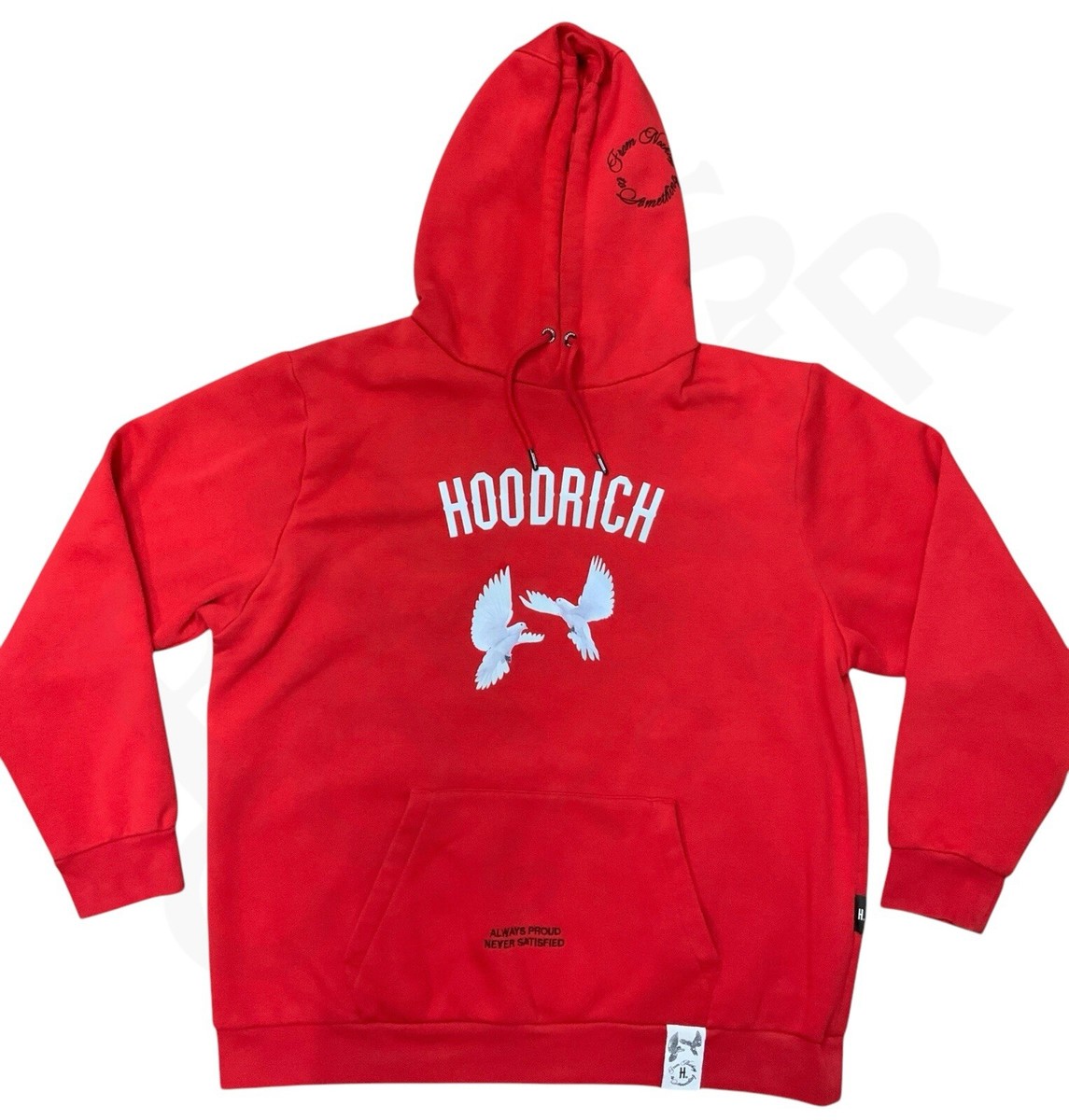 Hoodrich Hoodie Men's 2XL Red White Doves Embroidered Stash Pocket  Streetwear