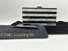 New Edie Parker Women's  Jean Black Pearl White   Striped Clutch Bag