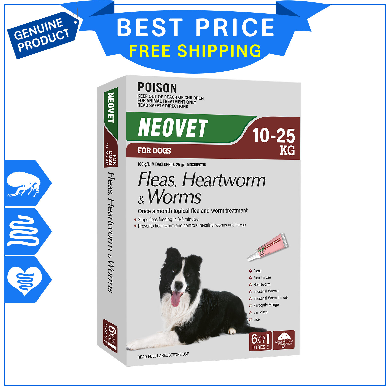 NEOVET Flea Heartworm Worm Treatment for Dogs 6 Pipettes eBay