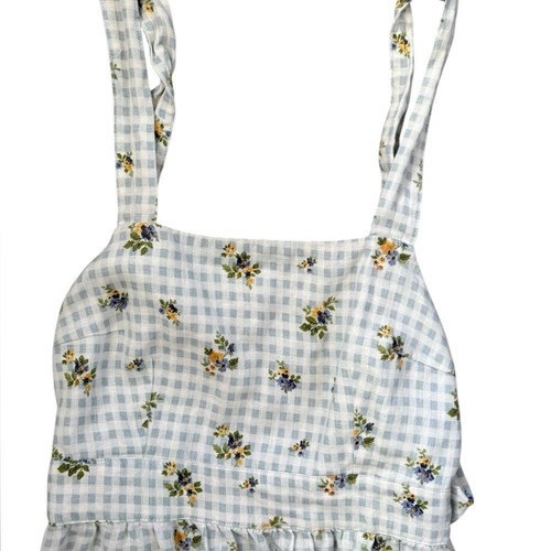 Abito midi Reformation Elara stampa floreale lino Gingham bianco/blu taglia 4 - Foto 15 di 15