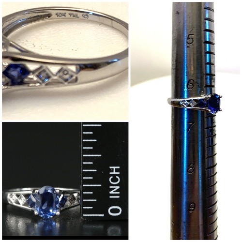 10K SOLID WHITE GOLD LAB CREATED SAPPHIRE & GENUINE DIAMOND RING SZ 6.5 - Picture 12 of 12
