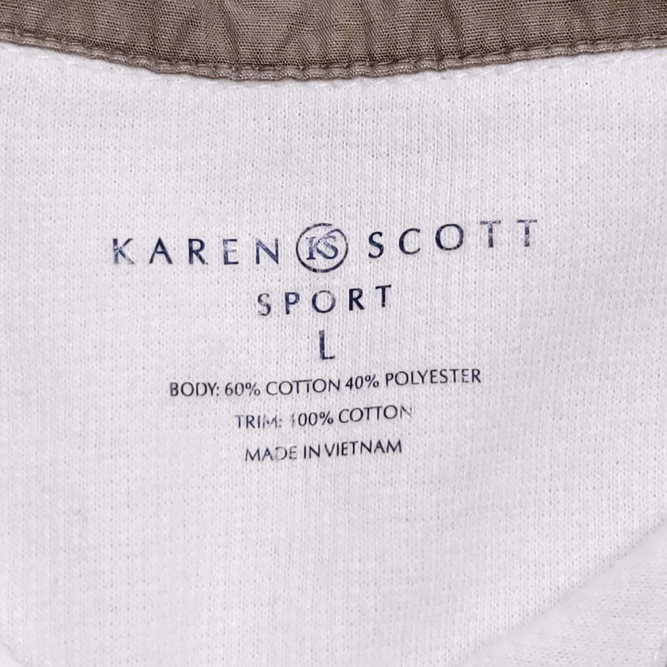 Sudadera pulóver informal manga larga Karen Scott para mujer talla L blanca marrón Foto 3 de 4