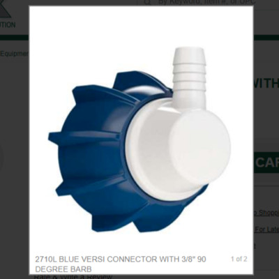 2710L Blue Versi Connector  3/8'' 90 Degree Barb, APX-265726