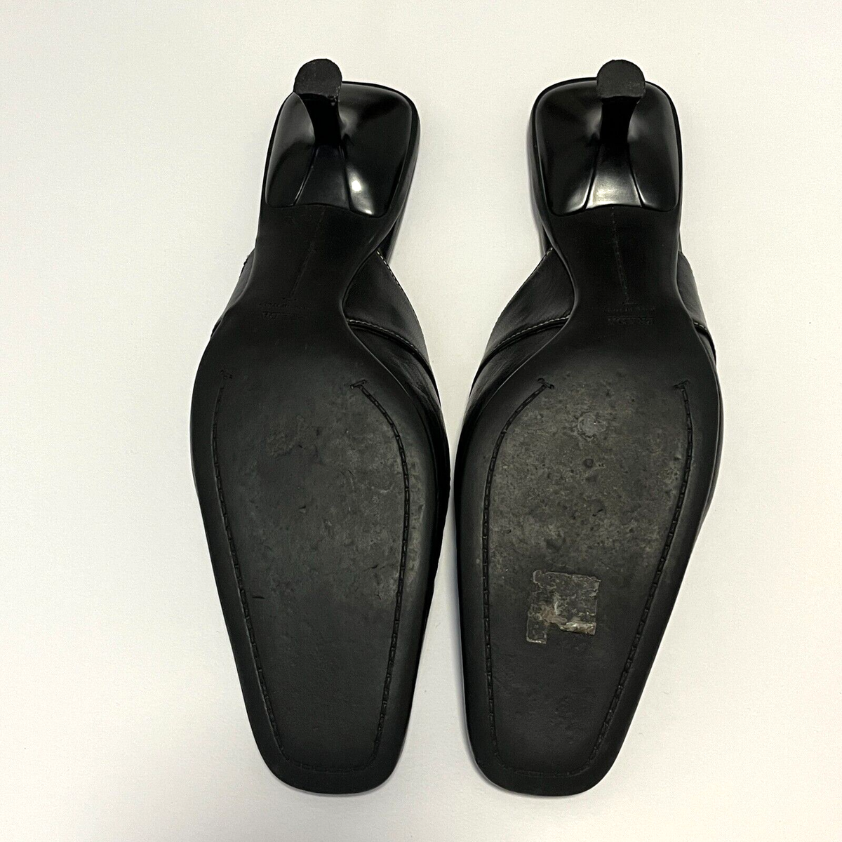 Vintage PRADA Square Toe Logo Pumps Kitten Heels Sandals 39