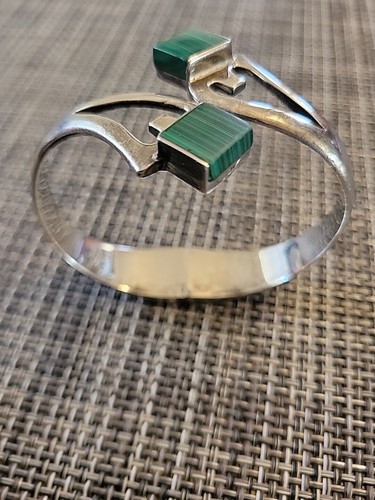 925 STERLING SILVER & MALACHITE BRACELET TN-32 TAXCO MEXICO - Picture 14 of 18