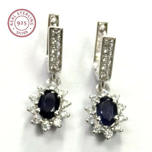 EINZIGARTIGE OHRRINGE STERLINGSILBER 925 Rhodiniert NATUR IOLITH - Bild 1 von 2