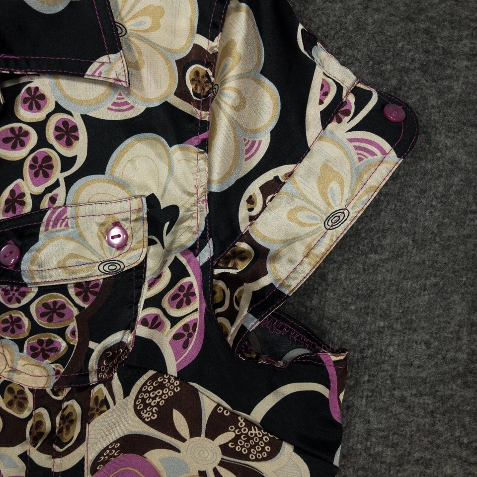 Blusa para mujer Y2K Millenium con botones manga L bolsillos negra púrpura floral Foto 4 de 4