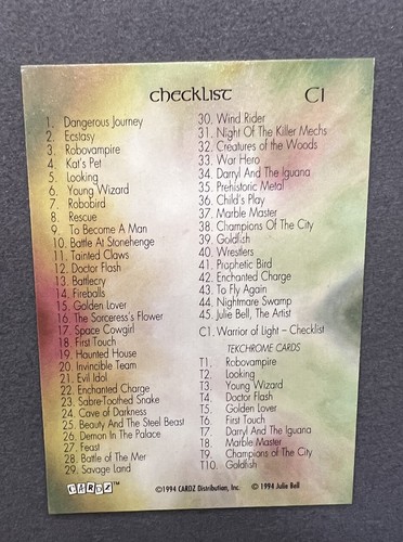 1994 Julie Bell Cardz Fantasy Art Trading Card # C1 Checklist - Picture 2 of 2