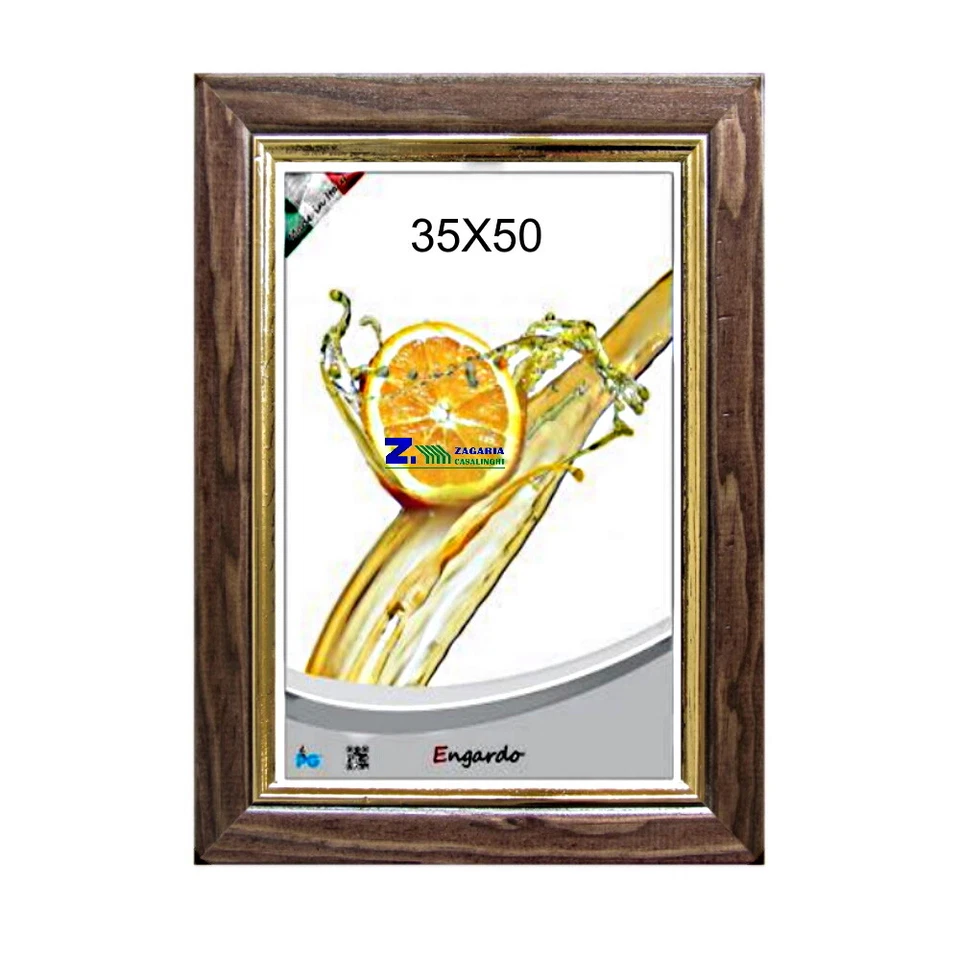 ENGARDO CORNICE LEGNO NOCE SCREZIATA CM 35 X 50 CON FILO DORATO ARTE POVERA IN VETRO