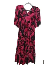 Go Softly Patio House Dress Womens Sz Large L MuMu Floral Midi Flowy Rayon India