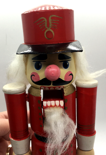 Christmas Wooden Nutcracker Hand Painted Soldier Figure Beard Red Uniform 9.5 in - Picture 5 of 12